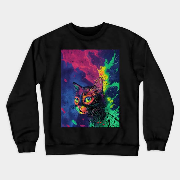 Trippy Multicolored Cat Crewneck Sweatshirt by Trip Tank